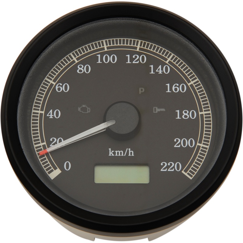 DRAG SPECIALTIES 3-3/8 KM/H Universal Programmable Electronic Speedometer – Black Bezel – Black Face 3-3/8 Programmable Electronic Speedometer