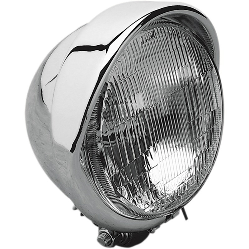 DRAG SPECIALTIES H-4 Headlight with Visor- 5-3/4 – Chrome 5-3/4 Chrome Headlight Assembly w/ Built-In Visor