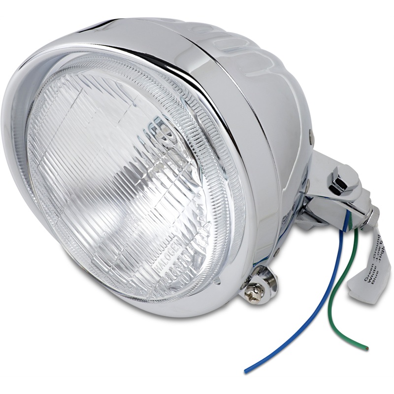 DRAG SPECIALTIES Headlight with Visor 5-3/4 – Grooved Chrome Custom Springer-Style Headlight Assemblies