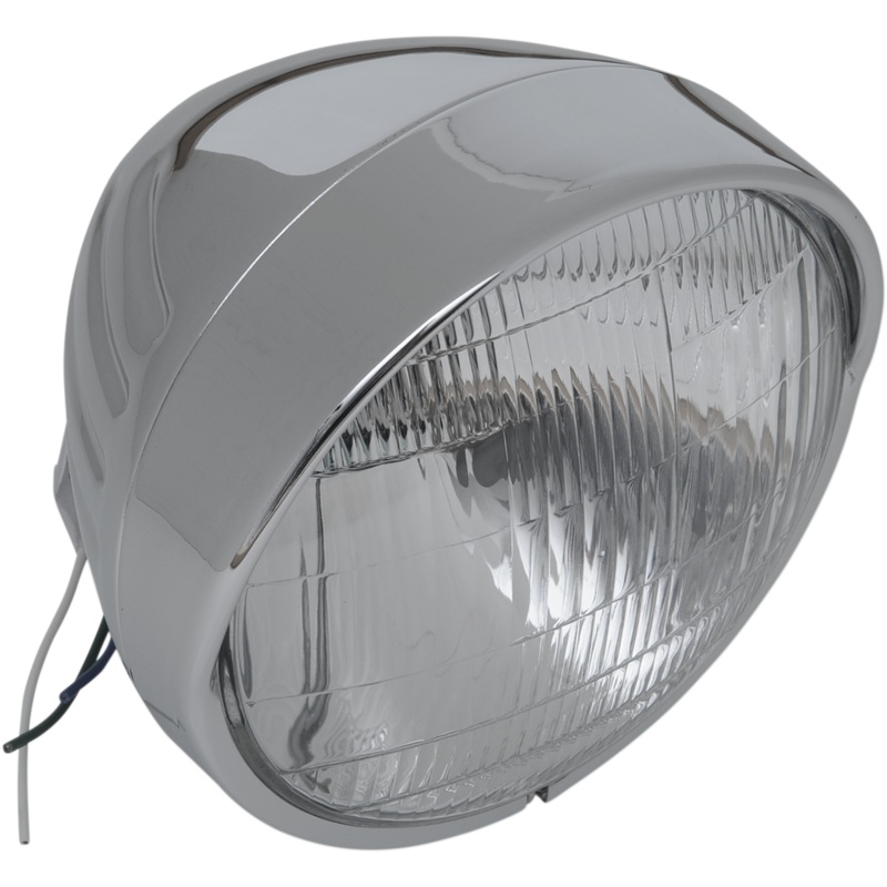 DRAG SPECIALTIES Headlight with Visor 6-1/2 – Grooved Chrome Custom Springer-Style Headlight Assemblies