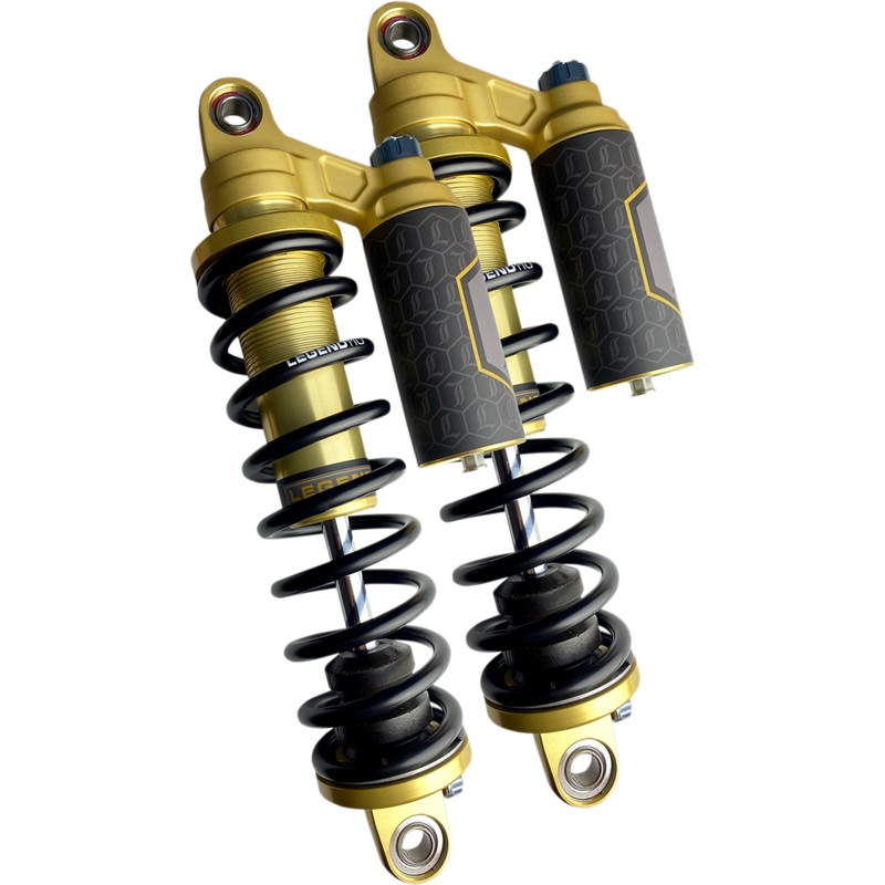 LEGEND SUSPENSION REVO ARC Piggyback Shocks – Heavy Duty – Gold – 14 – ’99-’17 Dyna REVO ARC Piggyback Coil Suspension