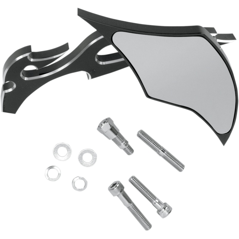 PRO-ONE PERF.MFG. Mirror – Flame – Black – Right Billet Aluminum Mirrors with Clear Glass  Flamed