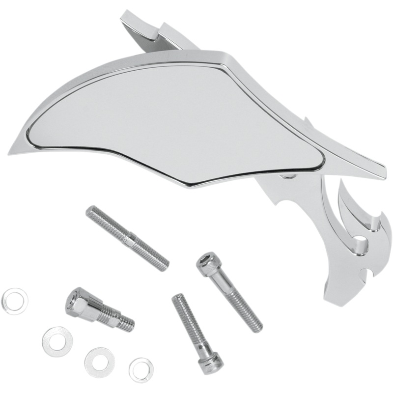 PRO-ONE PERF.MFG. Mirror – Flame – Chrome – Left Billet Aluminum Mirrors with Clear Glass  Flamed