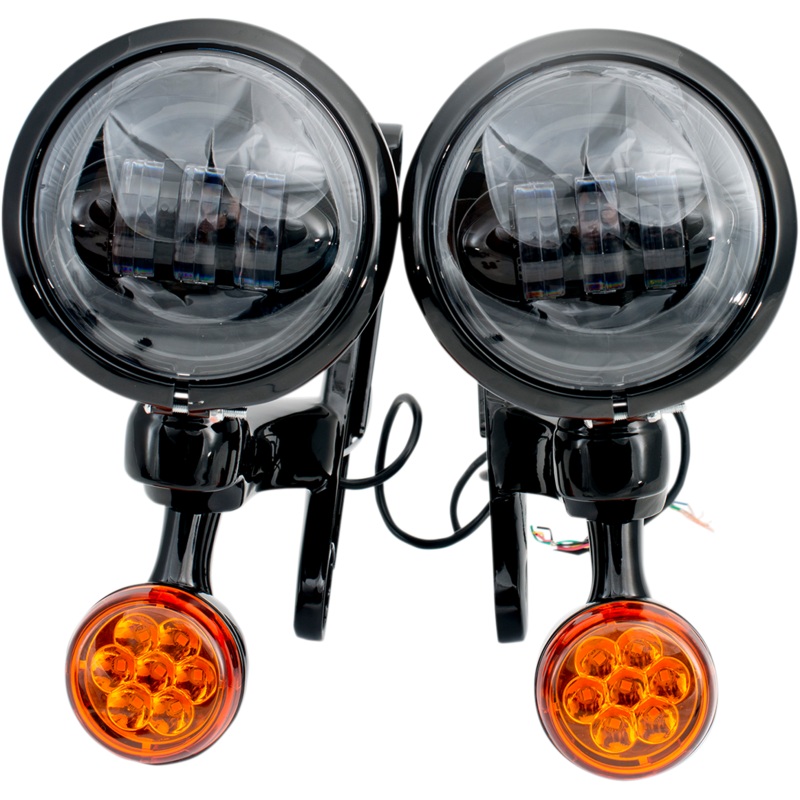 RIVCO PRODUCTS LED Turn/Run Lights 4-1/2 – Black/Black Light Brackets with LED Auxiliary Lights and Turn Signals