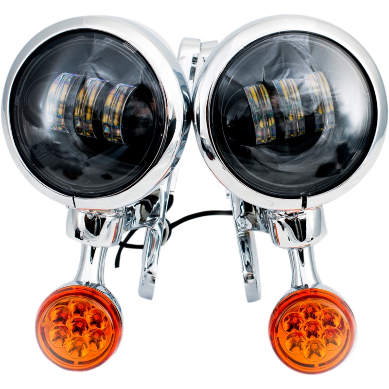 RIVCO PRODUCTS LED Turn/Run Lights 4-1/2 – Chrome/Black Light Brackets with LED Auxiliary Lights and Turn Signals