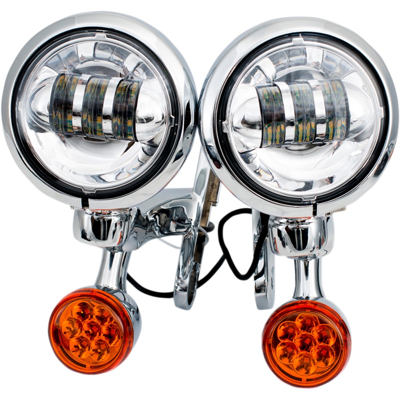 RIVCO PRODUCTS LED Turn/Run Lights 4-1/2 – Chrome/Chrome Light Brackets with LED Auxiliary Lights and Turn Signals
