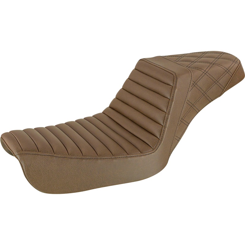 SADDLEMEN Step Up Seat – Brown – FXD ’04-’05 Step Up Seat  Rear Lattice Stitch/Tuck and Roll