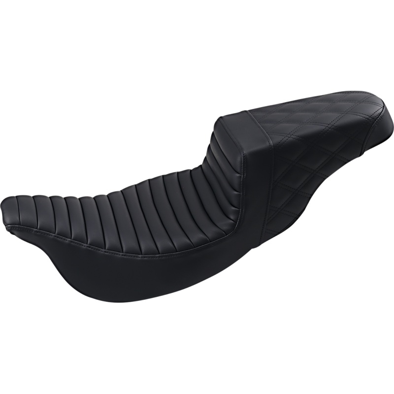 SADDLEMEN Step Up Seat – Lattice Stitched – Black – FLH Step Up Seat  Rear Lattice Stitch/Tuck and Roll