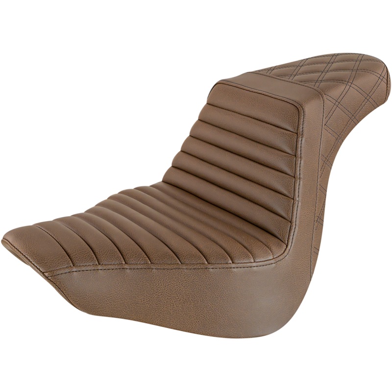 SADDLEMEN Step Up Seat – Lattice Stitched – Brown – Softail Step Up Seat  Lattice Stitched