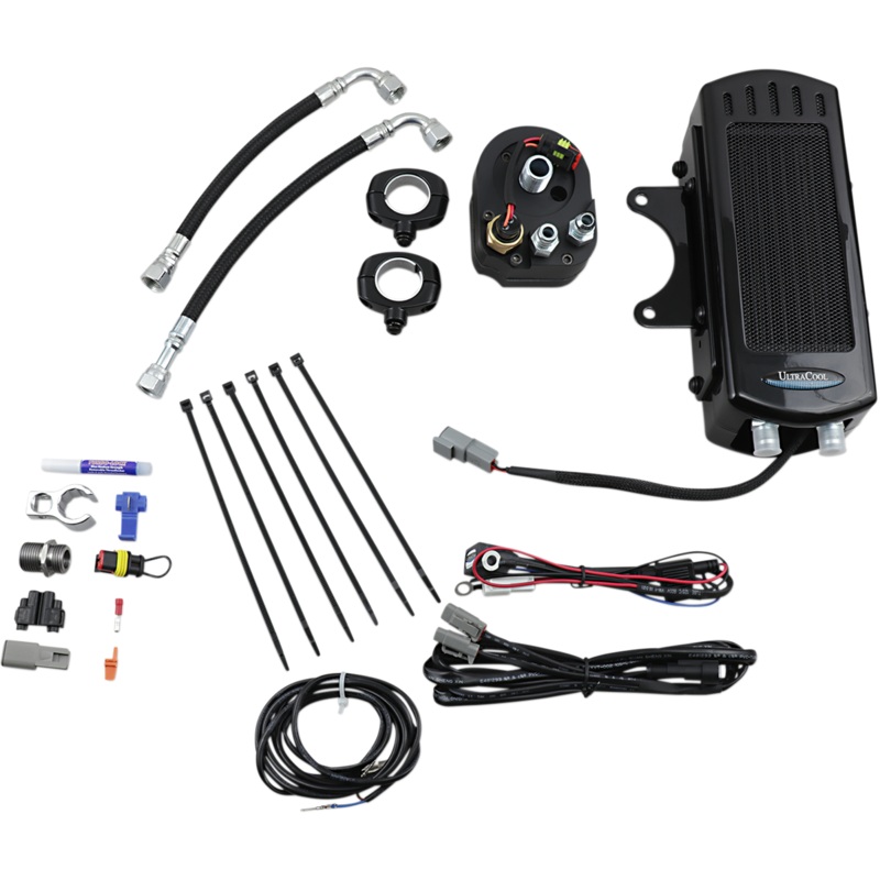 ULTRACOOL Oil Cooler Kit – Gloss Black – Side Mount – Softail 3.0 Side Mount Oil Cooler with Fan Kit for Softail