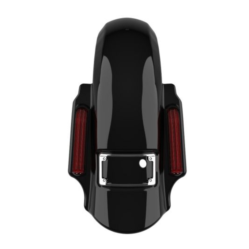 Advanblack DOMINATOR STRETCHED REAR FENDER FOR 2014+ HARLEY DAVIDSON TOURING Vivid Black Dual Cut – Red Lens – Plate Black