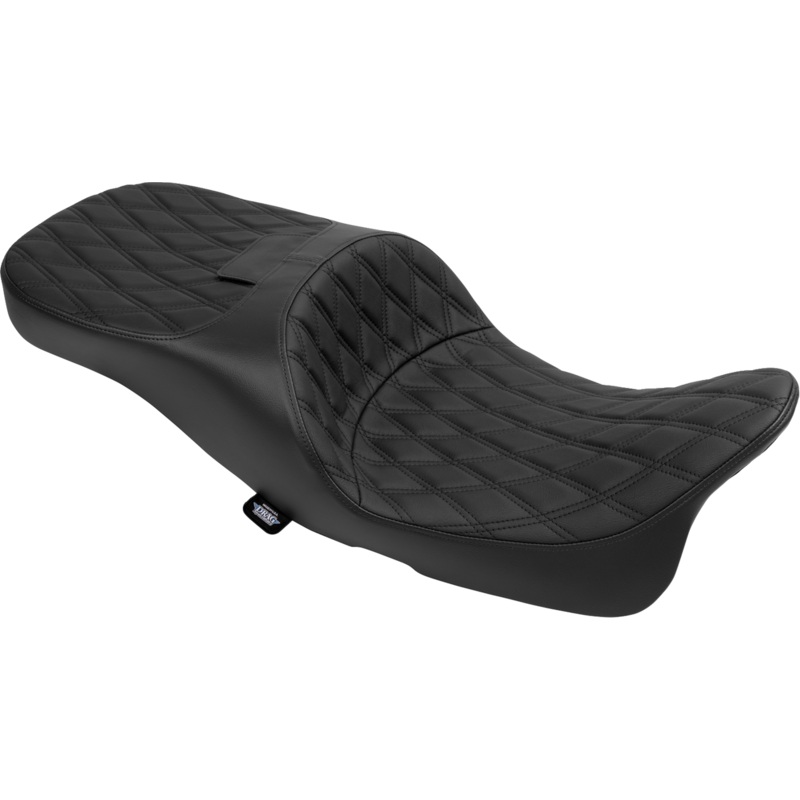 DRAG SPECIALTIES SEATS Extended Reach Freedom Seat – Vinyl – Double Diamond – Black Stitch – FLT/FLH ’09-’24 4696B
