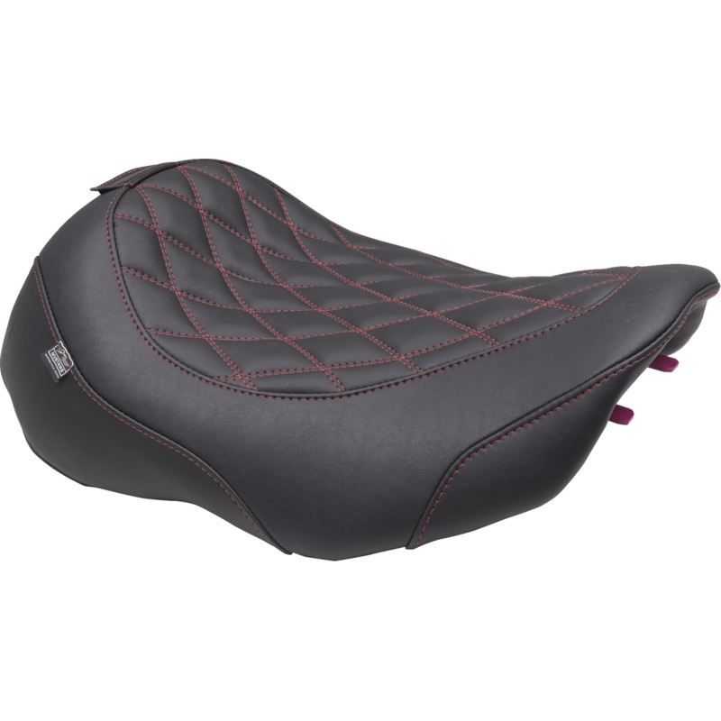 MUSTANG Wide Tripper* Seat – Solo – Dark Brown/Dark Cherry Stitching – FLT/FLH ’23-’25 89503DC
