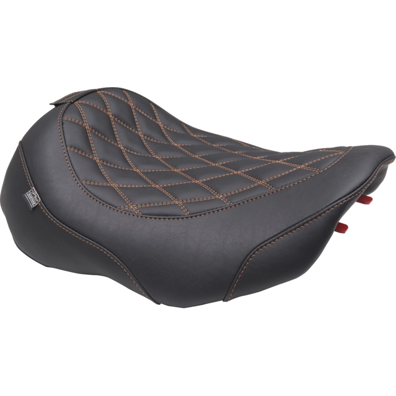 MUSTANG Wide Tripper* Seat – Solo – Dark Brown/Mandarin Orange Stitching – FLT/FLH ’23-’25 89503MO