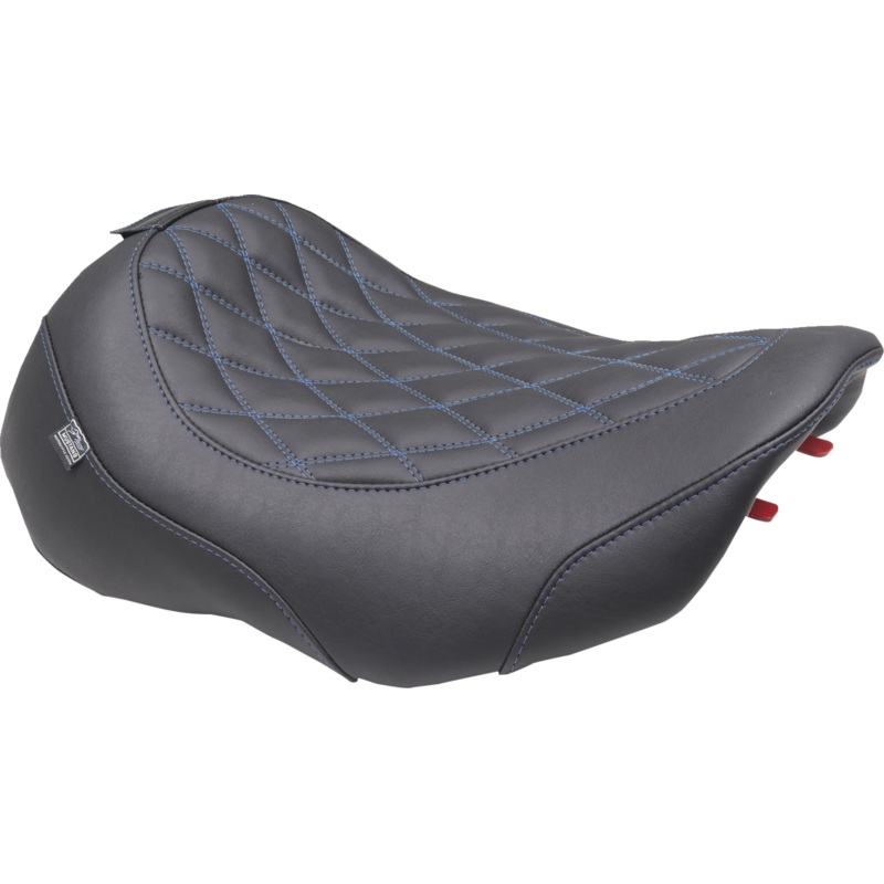 MUSTANG Wide Tripper* Seat – Solo – Dark Brown/Sky Blue Stitching – FLT/FLH ’23-’25 89503SB
