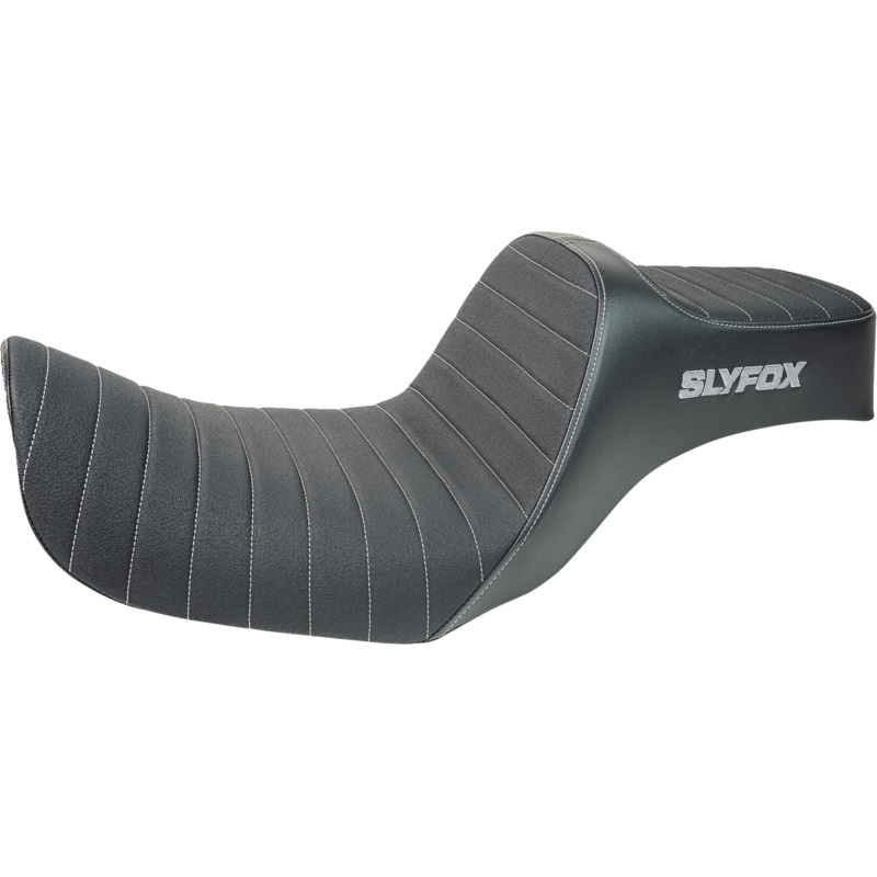 SLYFOX Highnoon Seat – Vinyl – Classic Stitch – Gray Logo – Dyna ’12-’16 4694B-slyfox