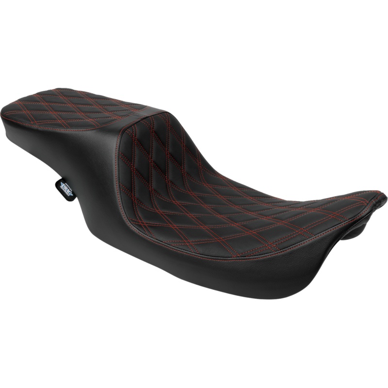 DRAG SPECIALTIES SEATS Predator 2-Up Seat – Vinyl – Double Diamond – Red Stitching – w/o Backrest – FL ’97-’07 4695D