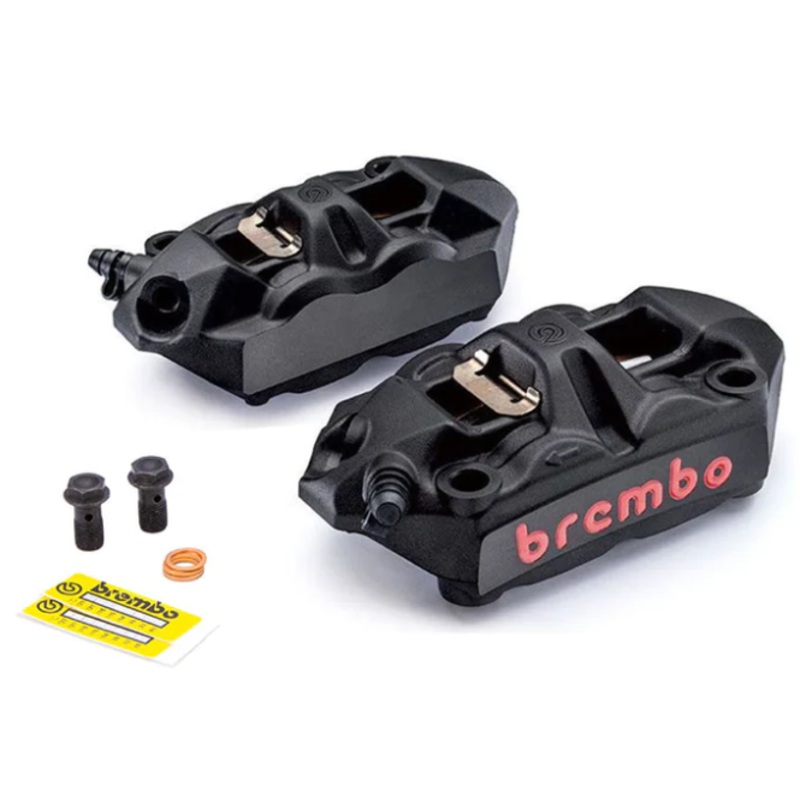 BREMBO Brake Caliper Set, P4 34mm, M4, Cast Monobloc, 108mm Radial Mount, Front, Black w/ Red Lettering