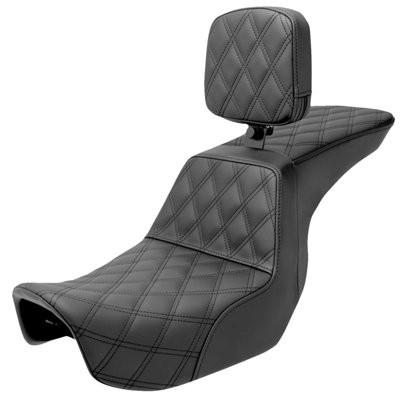 SADDLEMEN Tour Step-Up Seat – Rider Backrest – Full Lattice Stitch – Dyna ’06-’17 806-04-195BR