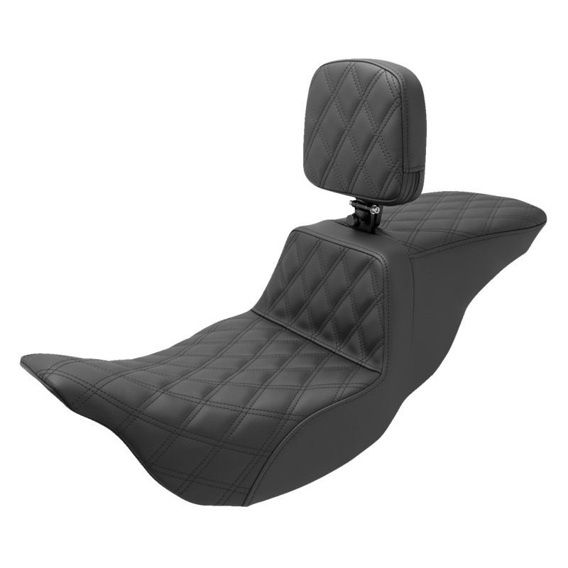 SADDLEMEN Tour Step-Up Seat – Rider Backrest – Full Lattice Stitch – FL ’08-’23 808-07B-195BR