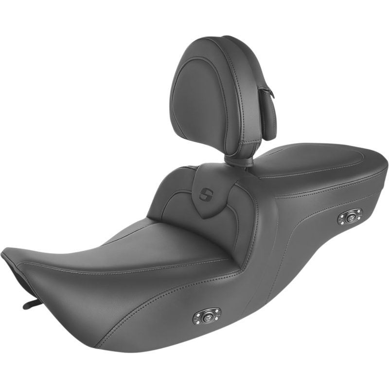 SADDLEMEN Heated RoadSofa* Seat – With Backrest – Black W/Black Stitching 897-06-187BRHCT