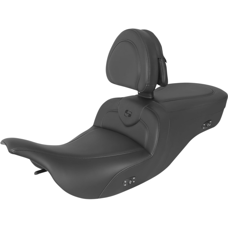 SADDLEMEN Heated RoadSofa* Seat – With Backrest – Black W/Black Stitching 897-07-187BRHCT
