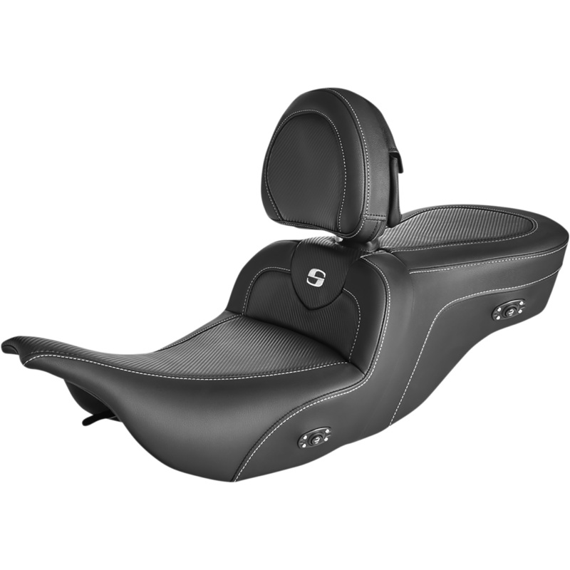 SADDLEMEN Roadsofa* Carbon Fiber Seat – With Driver Backrest – Heater – Black 897-07-185BRHC