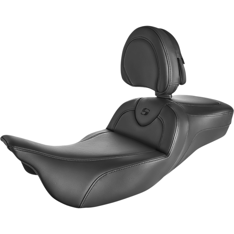 SADDLEMEN Roadsofa* Extended Reach Seat – Black/Black Stitching – w/ Backrest 808-07B-188BR
