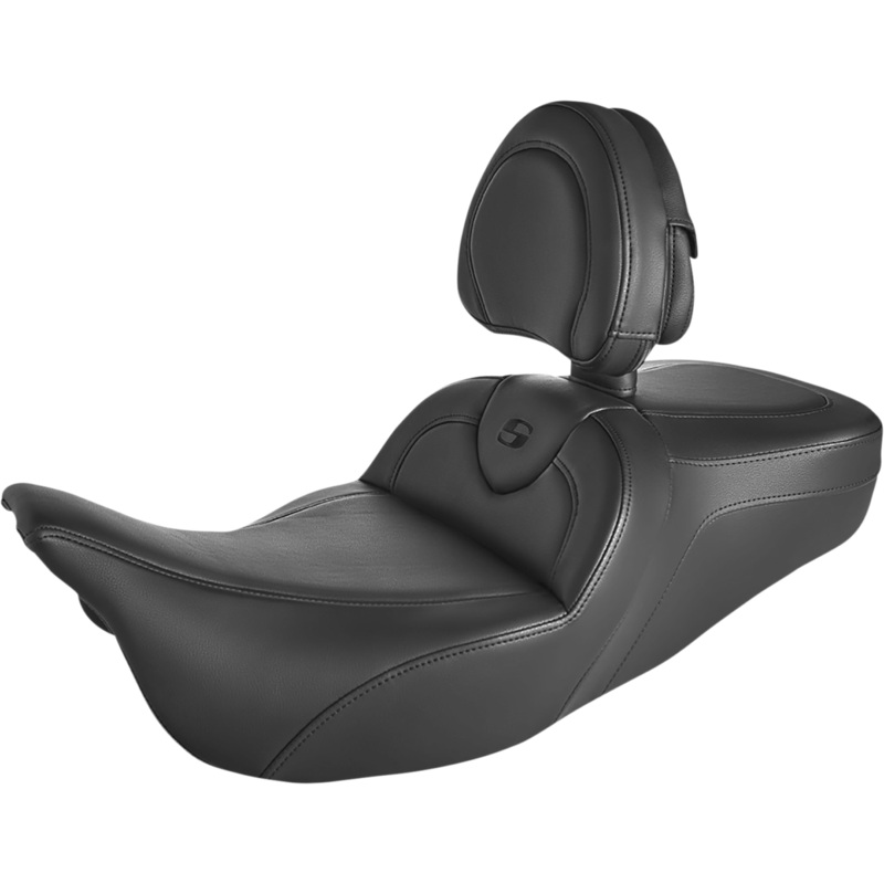 SADDLEMEN Roadsofa* Seat – with Backrest – Black/Black Stitching – FLH/FLT ’08-’23 808-07B-187BR