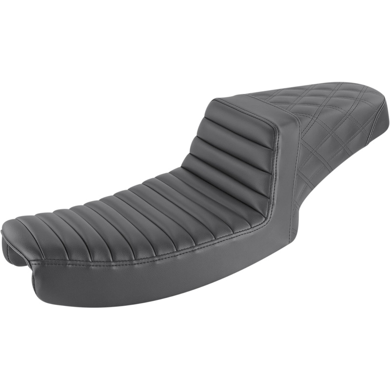 SADDLEMEN Step-Up Seat – Front Tuck-n-Roll/Rear Lattice Stitch – Black – Dyna 891-04-176