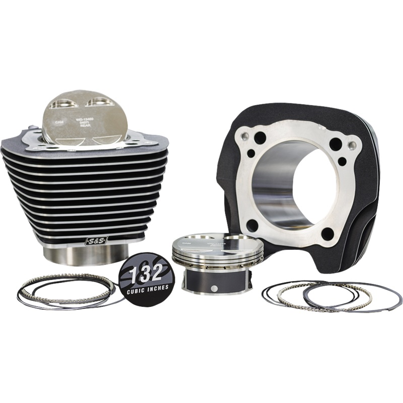 S&S CYCLE 132 Big-Bore Cylinder Kit – Black Granite/Highlighted Fins – M8 910-0847