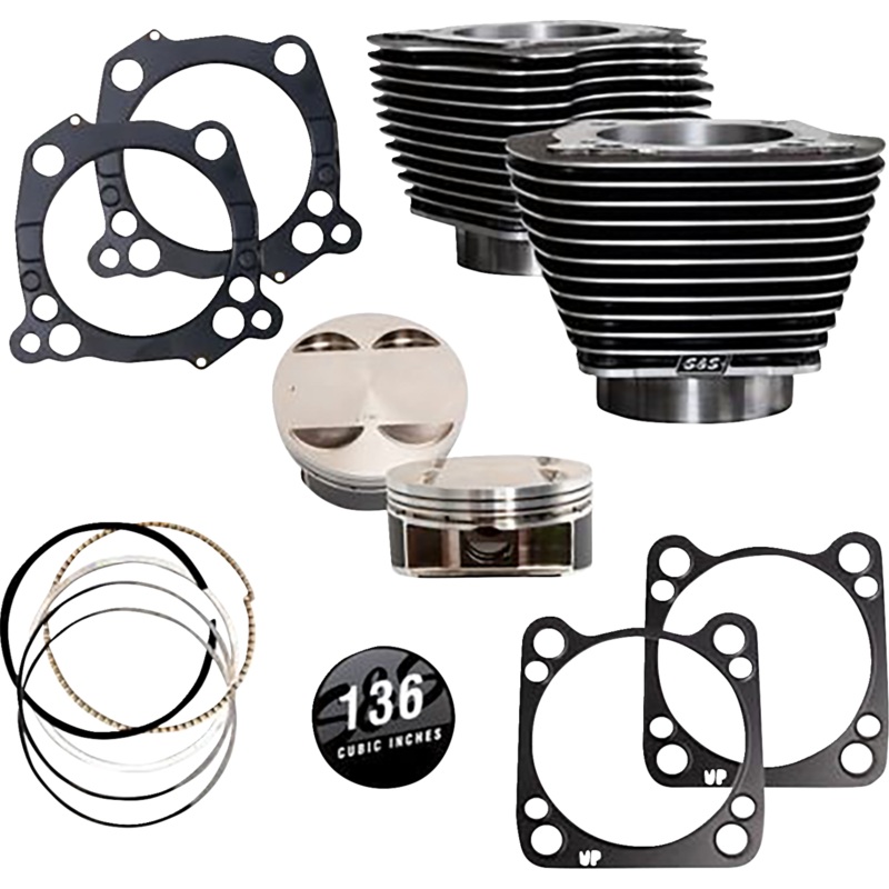 S&S CYCLE 136  Big Bore Cylinder Kit -Black Granite/ Highlighted Fins – M8 910-0850