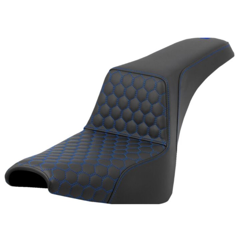 SADDLEMEN Step-Up Seat – Honeycomb – Blue Stitching – FL/FX ’18-’23