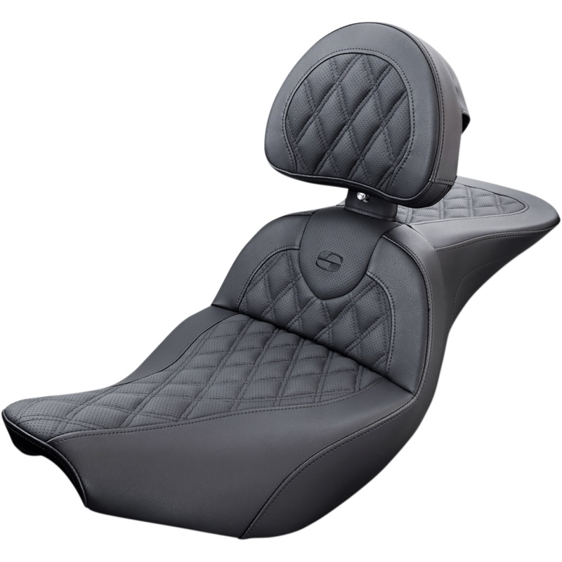 SADDLEMEN Roadsofa* Seat – with Backrest – Lattice Stitch – Black – Indian ’14-’23 I14-07-182BR