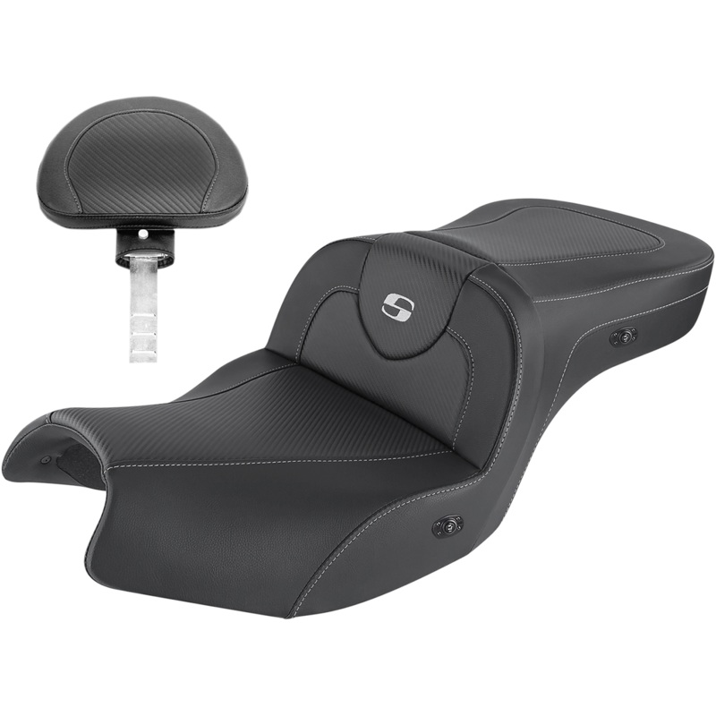 SADDLEMEN Heated Roadsofa* Seat – Carbon Fiber – Includes Backrest – Black – Indian I20-06-185BRHCT