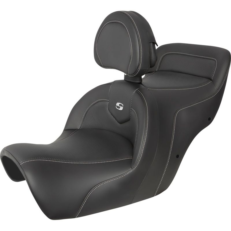 SADDLEMEN Roadsofa* Seat – Carbon Fiber – Includes Backrest – Black H88-07-185BR