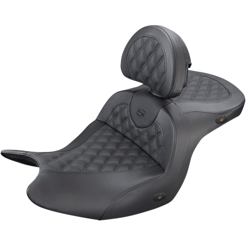 SADDLEMEN Roadsofa* Seat – With Backrest – Full Lattice Stitch – Black – Heated – GL H18-07-182BRHCT