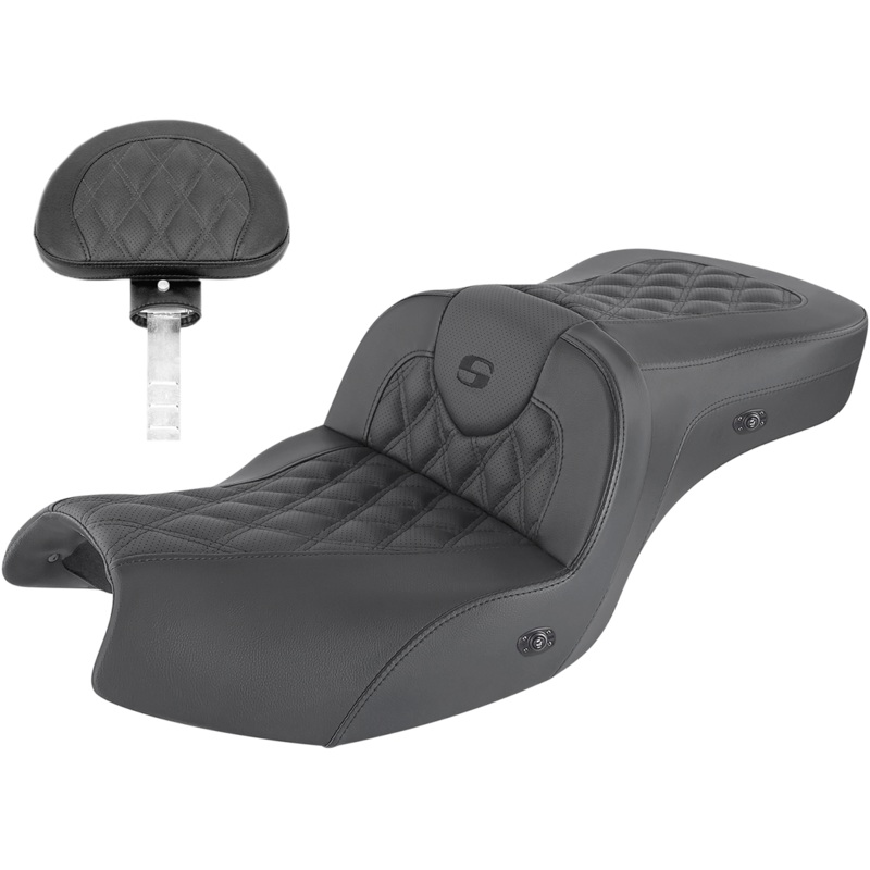 SADDLEMEN Roadsofa* Seat – With Backrest – Full Lattice Stitch – Black – Heated – GL I20-06-182BRHCT