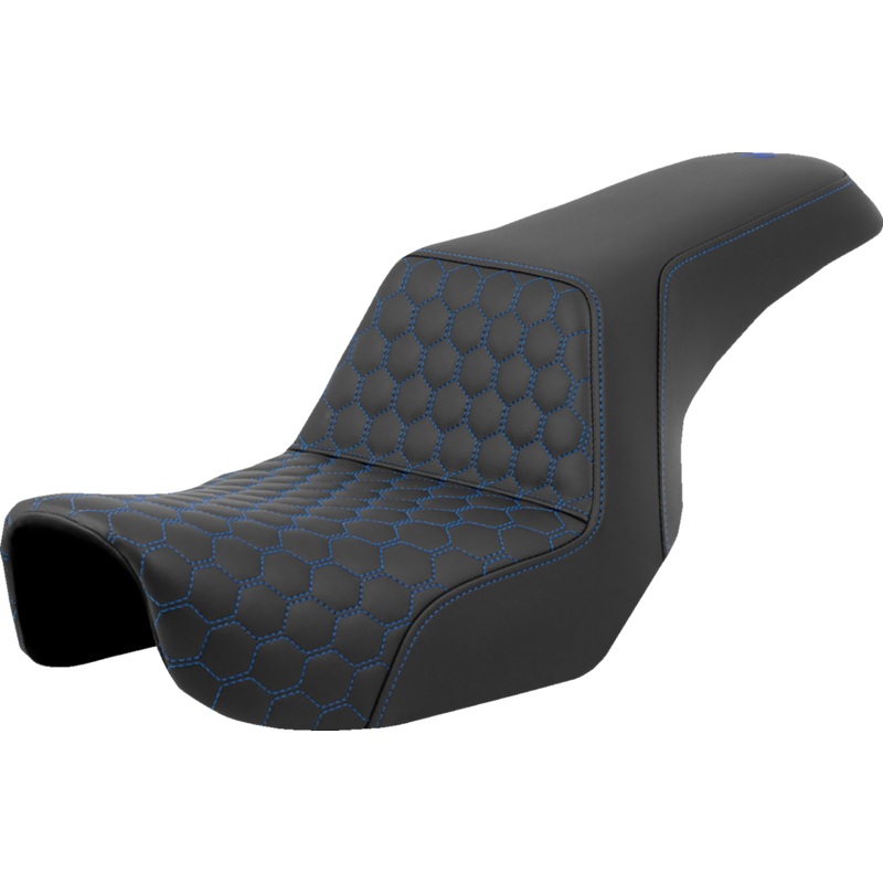 SADDLEMEN Step-Up Seat – Honeycomb – Blue Stitching – Dyna ’06-’17 A806-04-177BLU