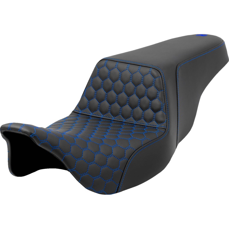 SADDLEMEN Step-Up Seat – Honeycomb – Blue Stitching – FL ’08-’23 A808-07B-177BLU