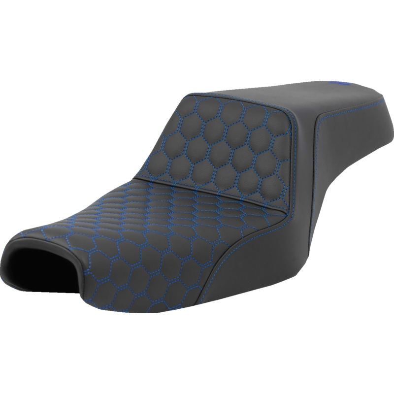 SADDLEMEN Step-Up Seat – Honeycomb – Blue Stitching – Sportster ’04-’21 A807-11-177BLU
