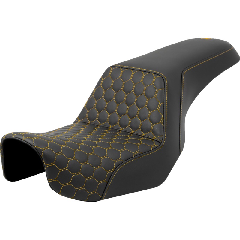 SADDLEMEN Step-Up Seat – Honeycomb – Gold Stitching – Dyna ’06-’17 A806-04-177GOL