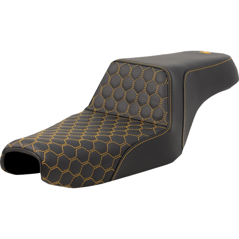 SADDLEMEN Step-Up Seat – Honeycomb – Gold Stitching – Sportster ’04-’21 A807-11-177GOL