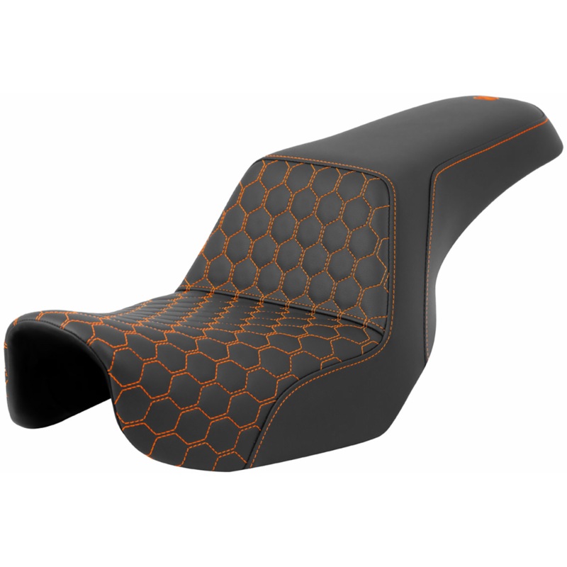 SADDLEMEN Step-Up Seat – Honeycomb – Orange Stitching – Dyna ’06-’17 A806-04-177ORA