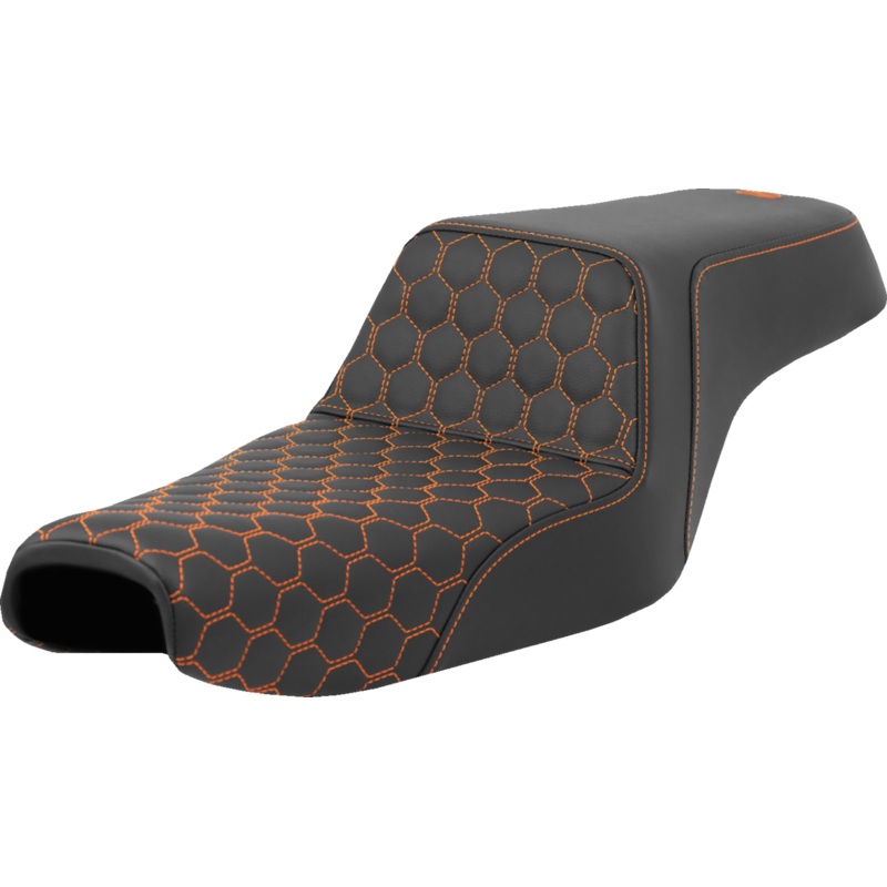 SADDLEMEN Step-Up Seat – Honeycomb – Orange Stitching – Sportster ’04-’21 A807-11-177ORA