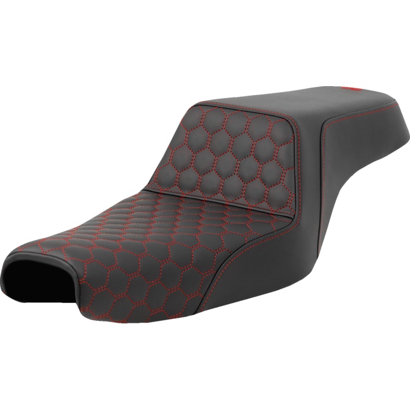 SADDLEMEN Step-Up Seat – Honeycomb – Red Stitching – Sportster ’04-’21 A807-11-177RED