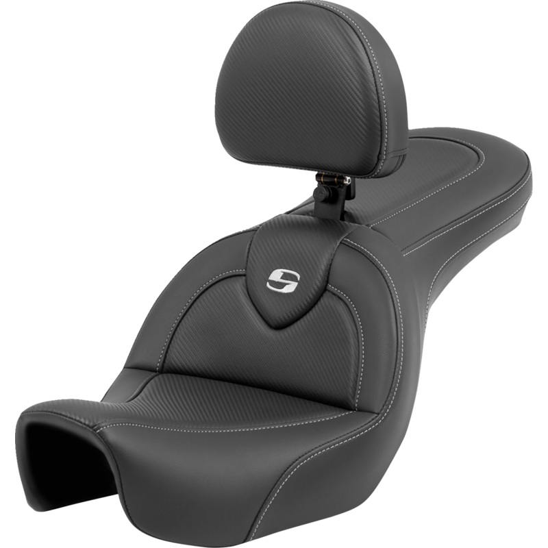 SADDLEMEN Roadsofa* Carbon Fiber Seat – Carbon Fiber – with Backrest – FXD ’06-’17 806-04-185BR