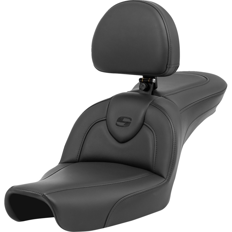 SADDLEMEN Roadsofa* Seat – with Backrest – Black/Black Stitching – FXD ’96-’03 896-04-187BR
