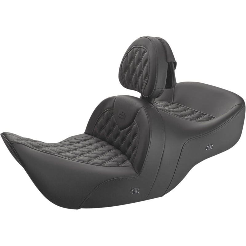 SADDLEMEN Roadsofa* Seat – With Backrest – Full Lattice Stitch – Black – Heated – GL H01-07-182BRHCT