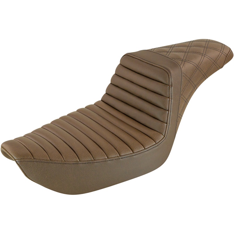 SADDLEMEN Step-Up Seat – Front Tuck-n-Roll/Rear Lattice Stitch – Brown – Dyna 896-04-176BR